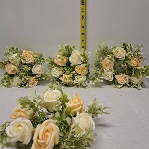 Cream & Peach Artificial Rose Bouquet - Faux Floral Arrangement